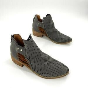 Miim‎ Ariel Womens Ankle Boots Booties Laser Cut Suede Lace Detail Gray 8